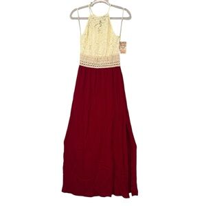 Burgundy women elegant halter neck maxi skirt size L